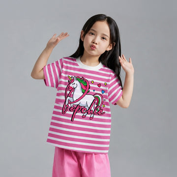 Popchie Striped Unicorn T-Shirt