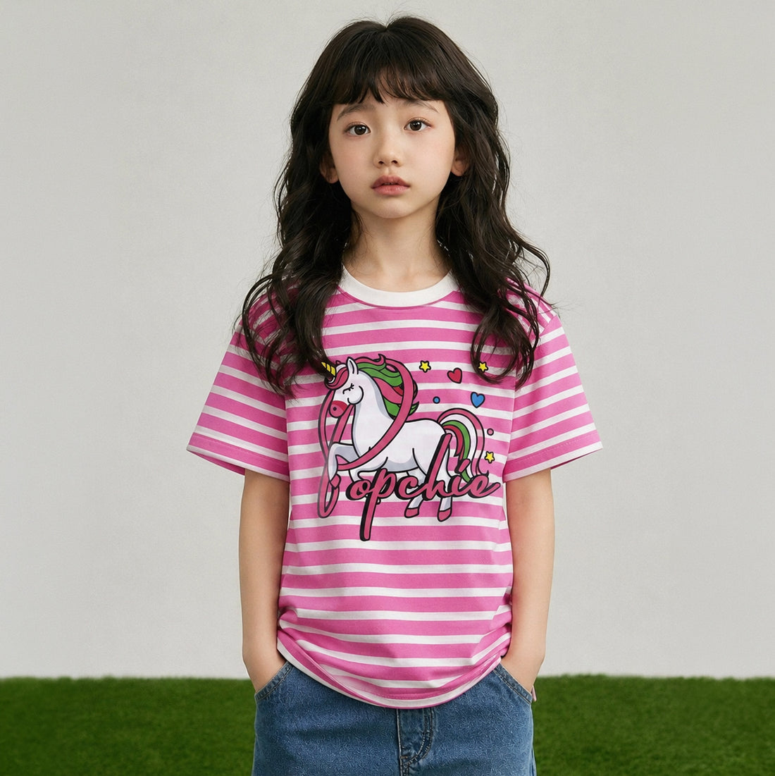 Popchie Striped Unicorn T-Shirt