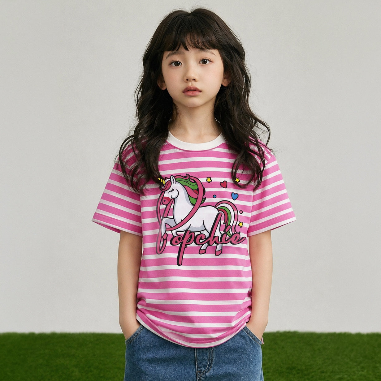 Popchie Striped Unicorn T-Shirt