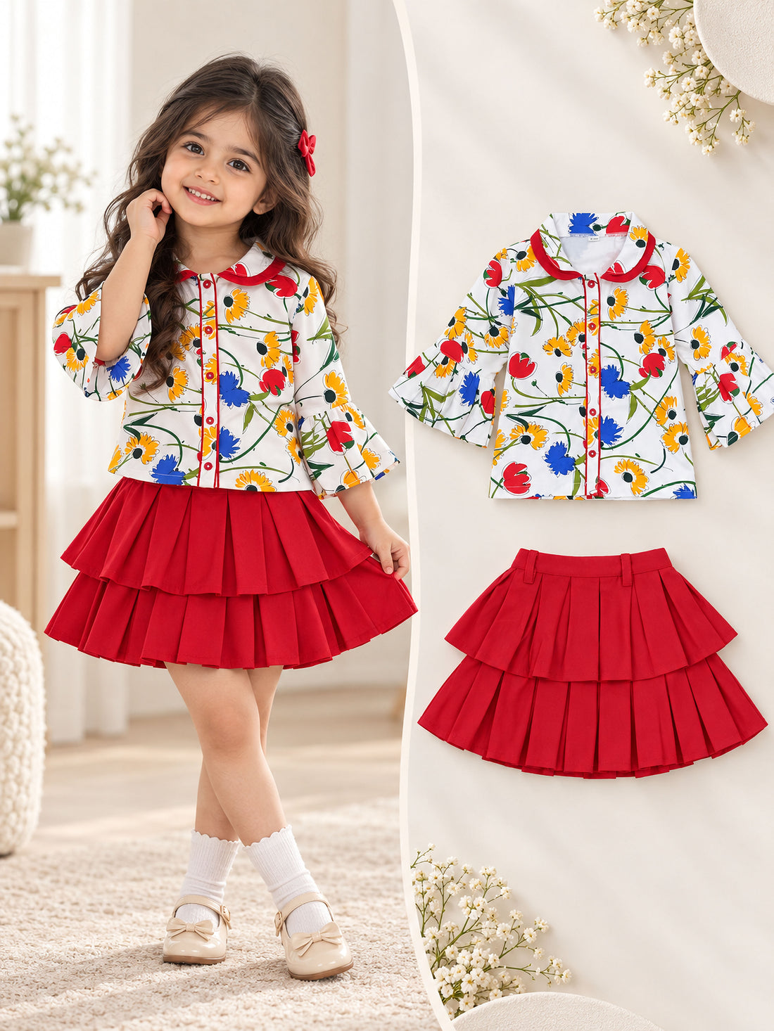 Cherry Blossom Twirl Set - Skirt Shirt Combo