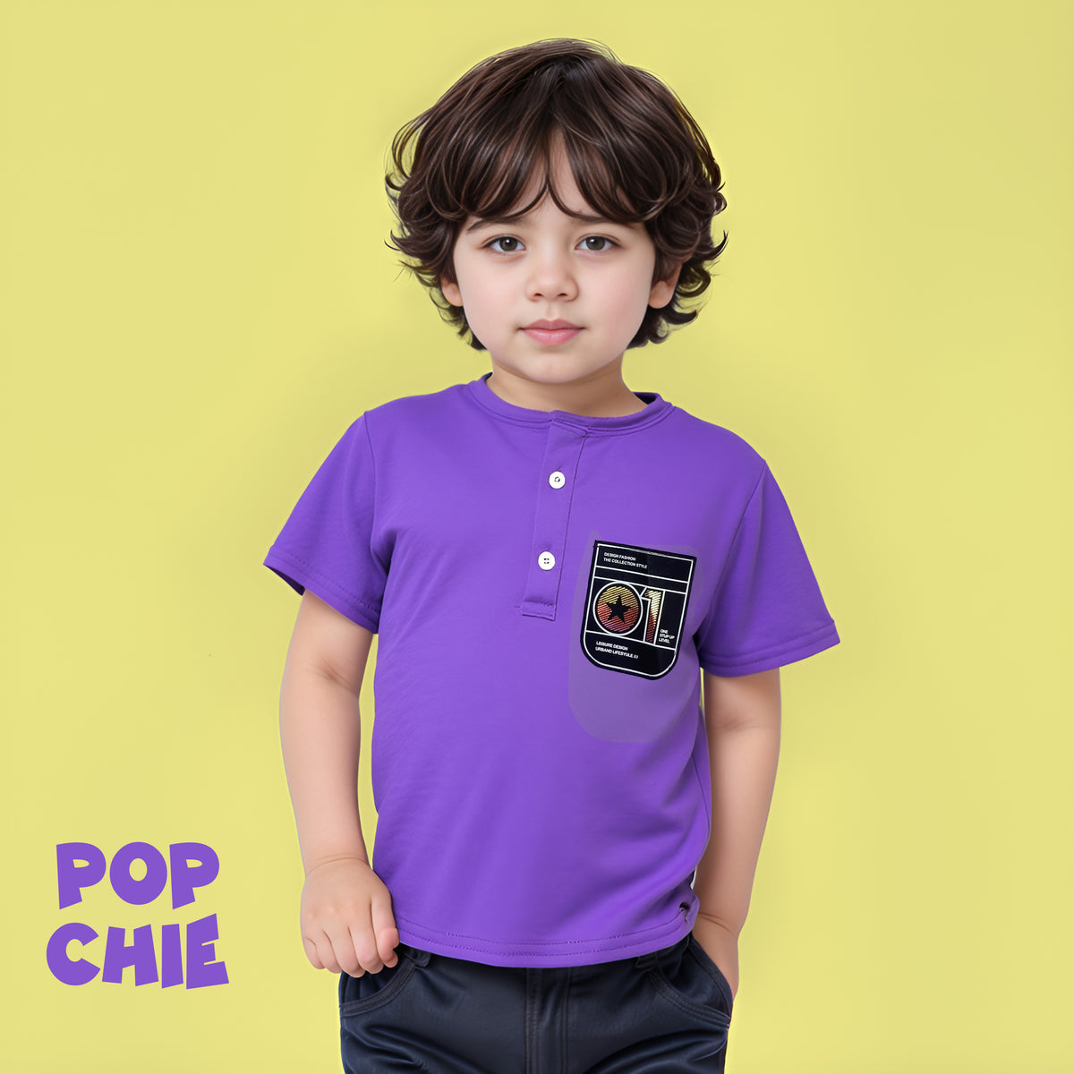 Classic Henley T-shirt with Badge - Purple