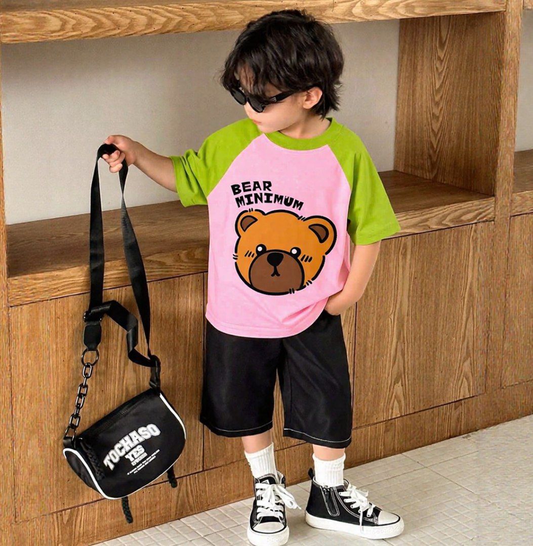 Bear Minimum Pink Green Dual Shade Tee