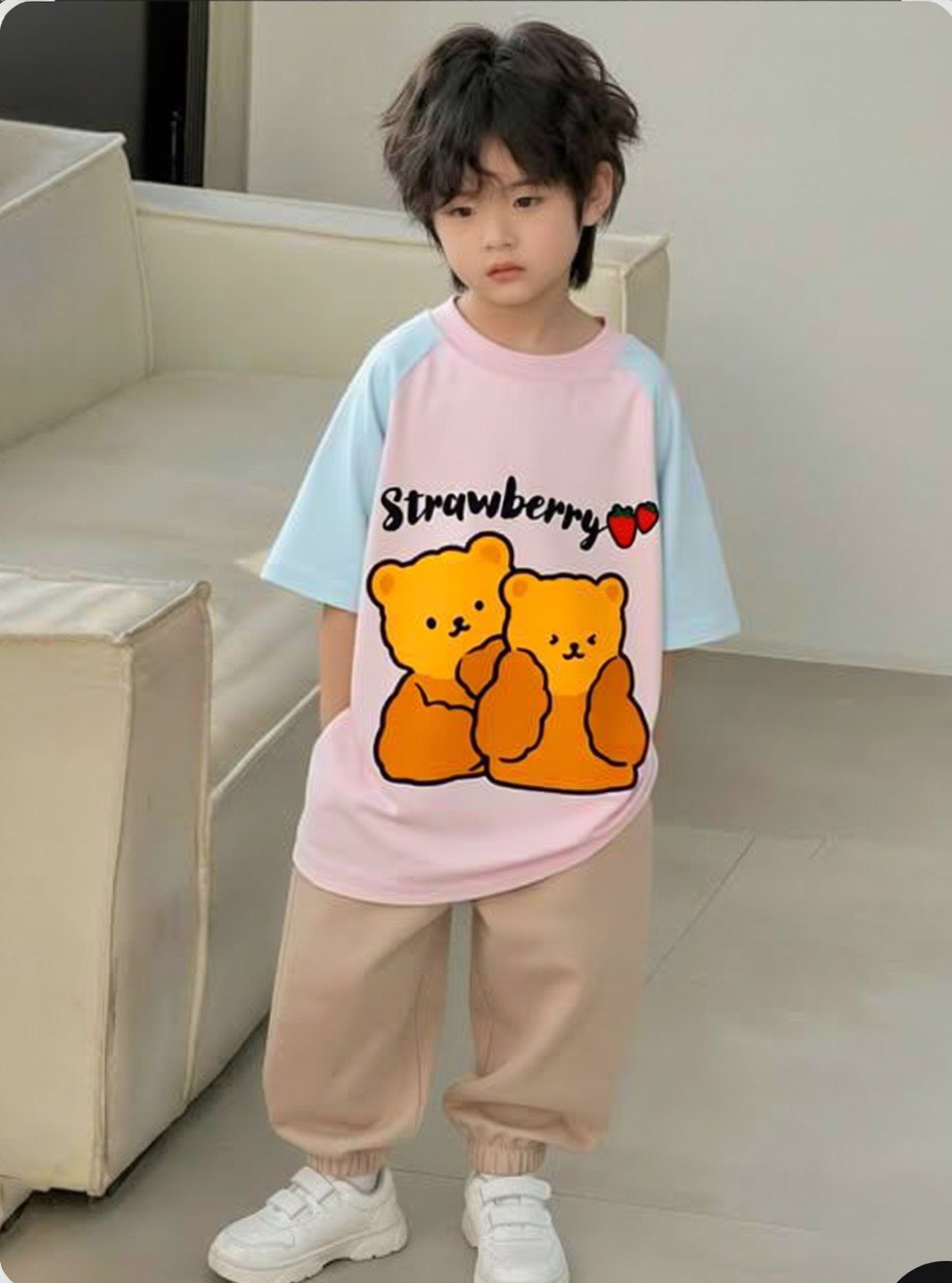 Strawberry 🍓 Teddy 🧸 Icy Blue And Pink Tee