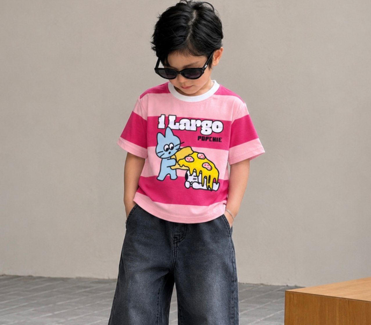 One Large Pizza Pink And Peach Striped Tee
