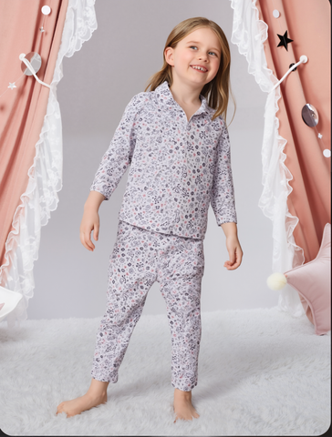 White Floral Heart Night Suits