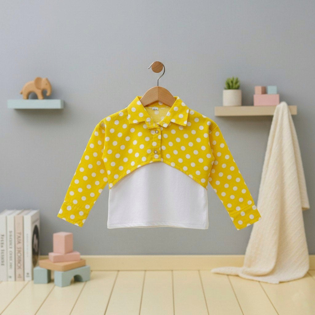 Yellow Dots Shirt Crop Top