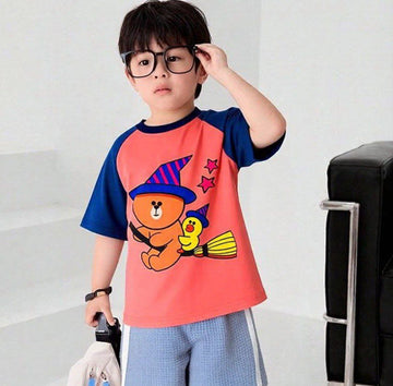 Magic Duck And Teddy  Pink And Navy Blue Tee