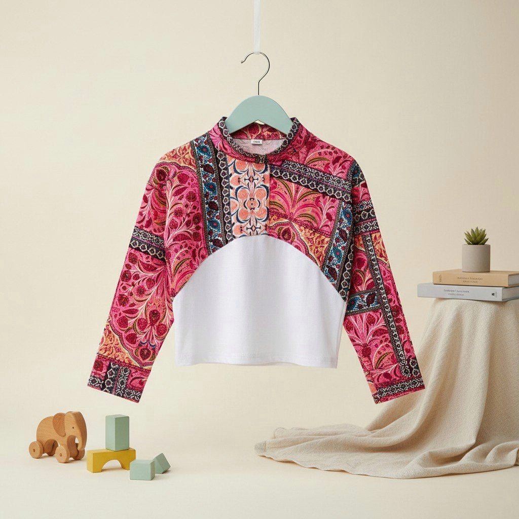 Traditional Floral Shirt Crop Top