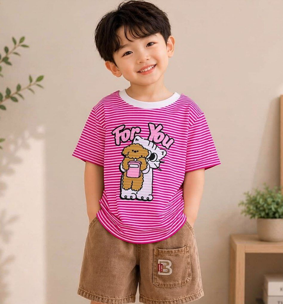 For You Bunny Pink White Striped Tee