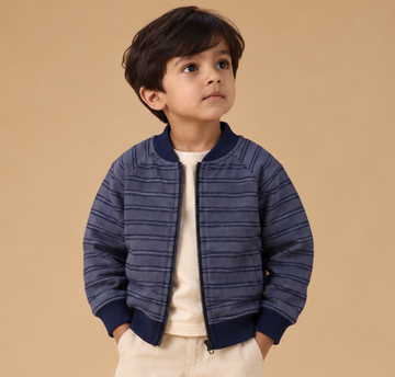 Blue Striped Pre-Winter Zip-Up Shacket
