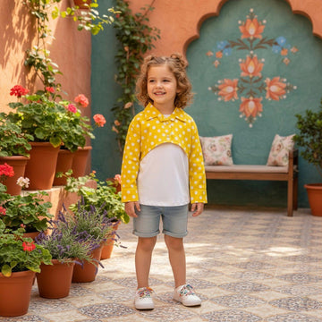 Yellow Dots Shirt Crop Top