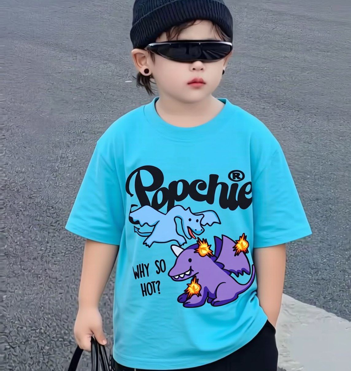 Popchie Dragon 🐉(Why So Hot!) Blue Tee