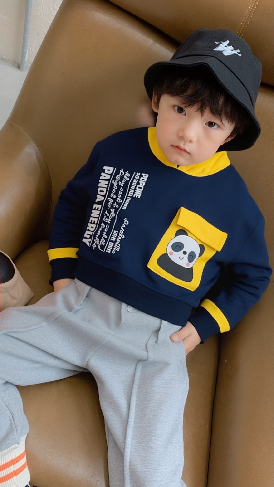 Panda Energy Navy Blue With Yellow Hoodie