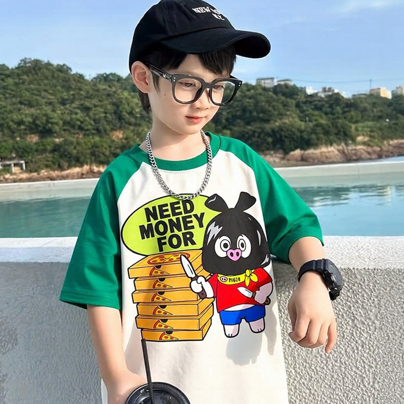 Pigzu And Pizza 🍕 Green White Dual Shade Tee