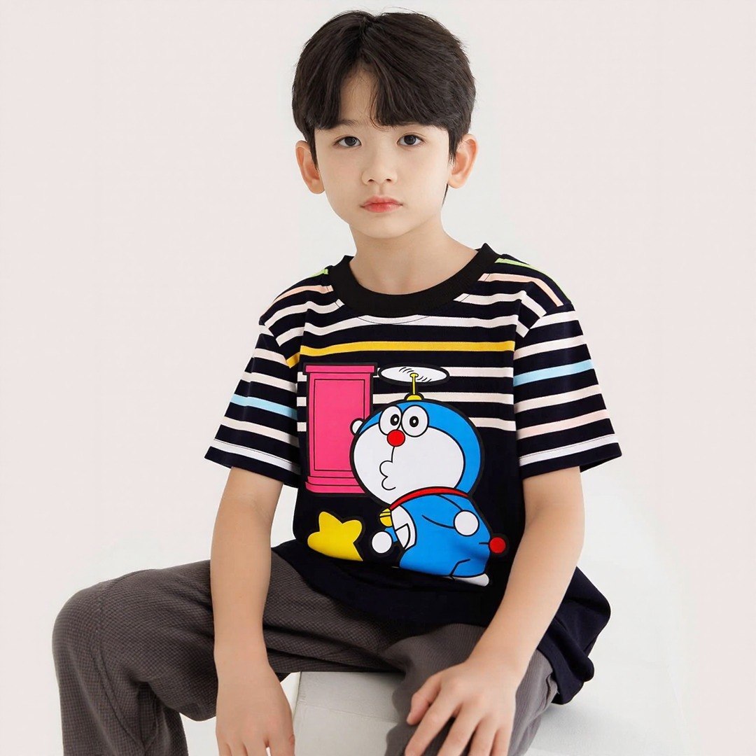 Striped Cartoon Fun Tee – Kids Graphic T-Shirt