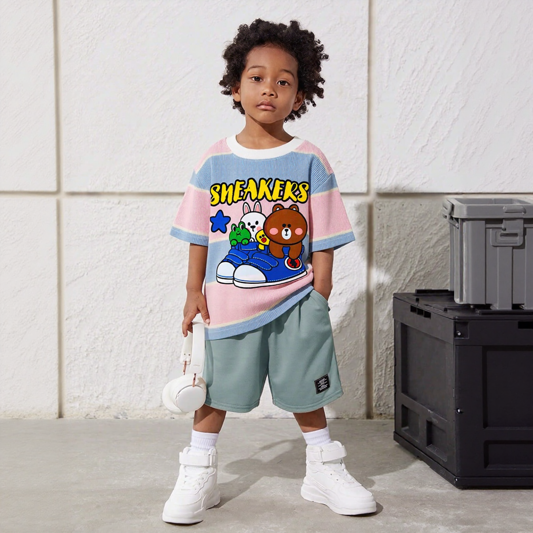 Sneakers Love Pink Blue Striped Tee