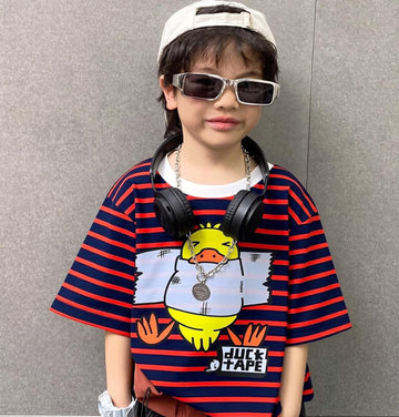 Duck Tape Orange Navy Striped Tee