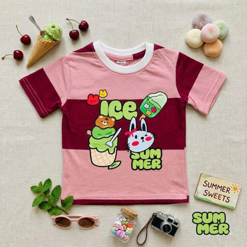 Summer Ice Cream Marron And Pink Stripe Tee