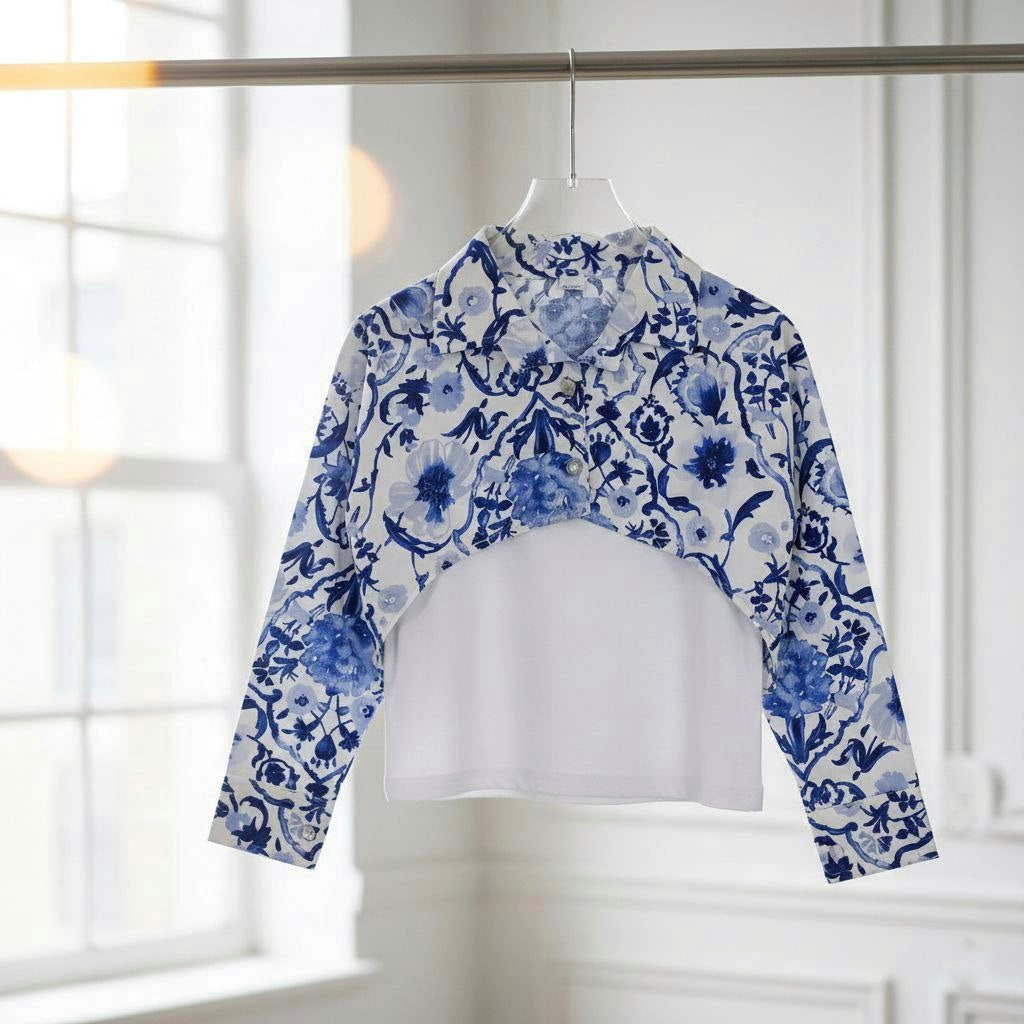 Icy Floral Shirt Crop Top