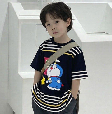 Striped Cartoon Fun Tee – Kids Graphic T-Shirt
