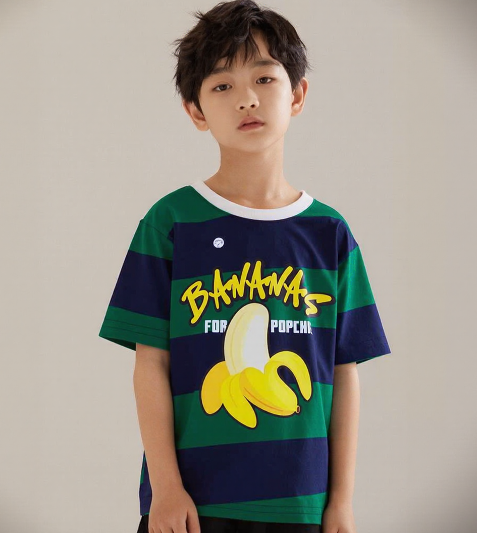 Banana Green And Navy Blue Striped Tee