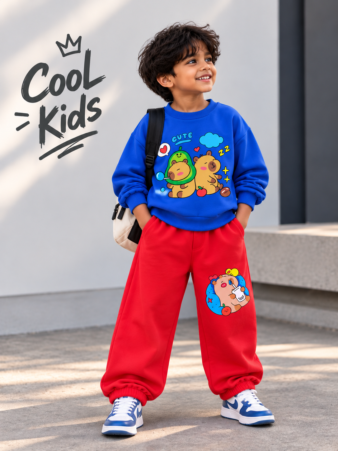 Capybara Blue & Red  French Terry Co-ord Set