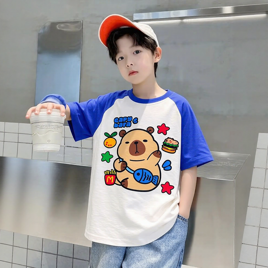 Capybara Navy Blue White Dual Shade Tee