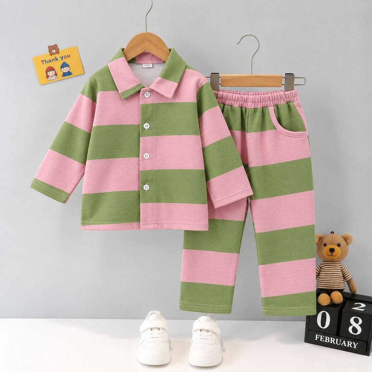 Olive Pink Stripes Set