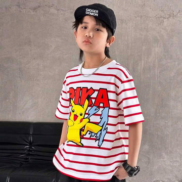 Cool Pika Pika Red White Striped Tee