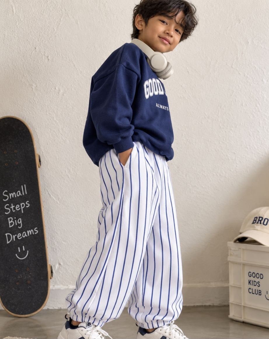 Classic White Striped Cuffed Joggers
