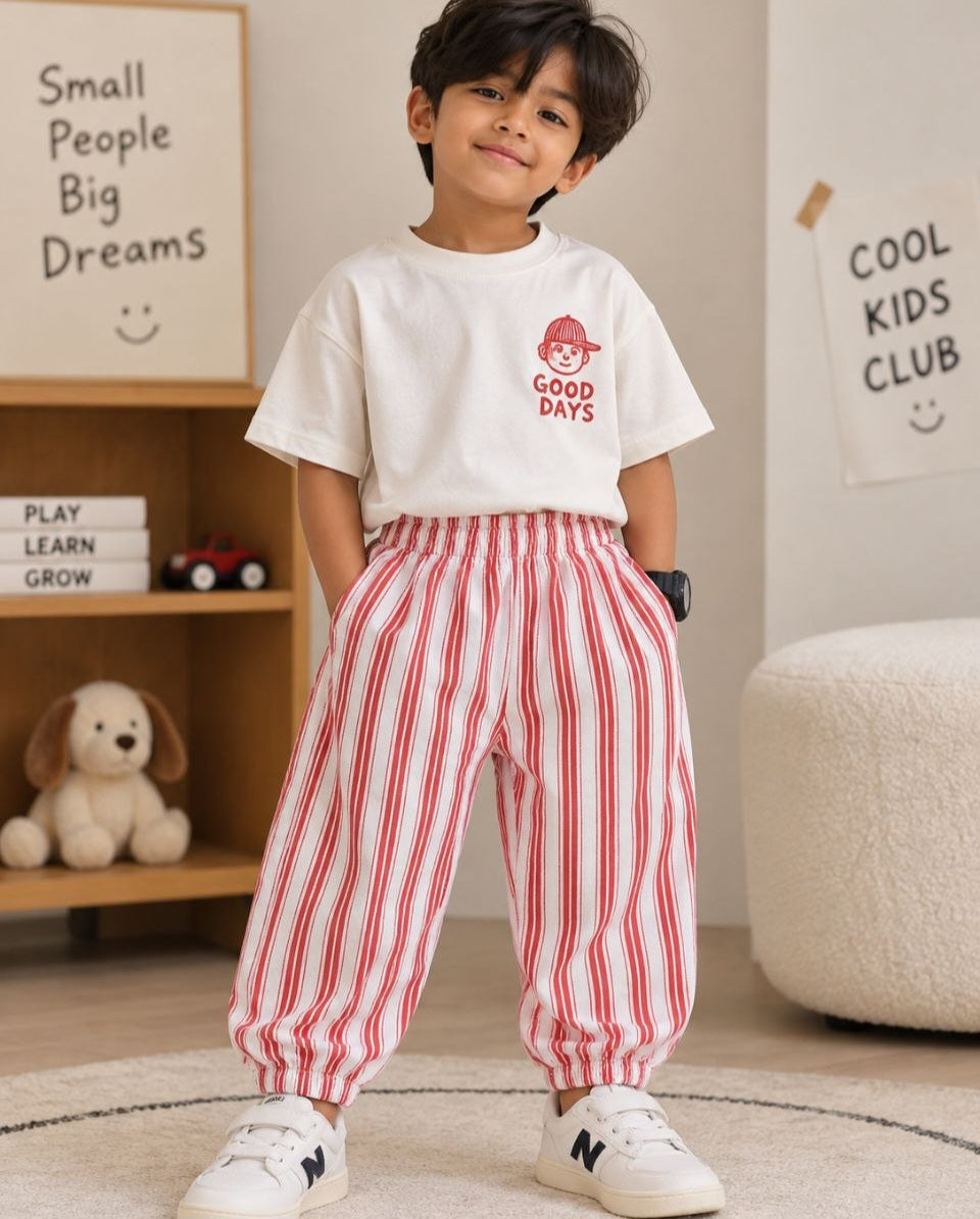 Stylish Red White Striped Cuffed Joggers
