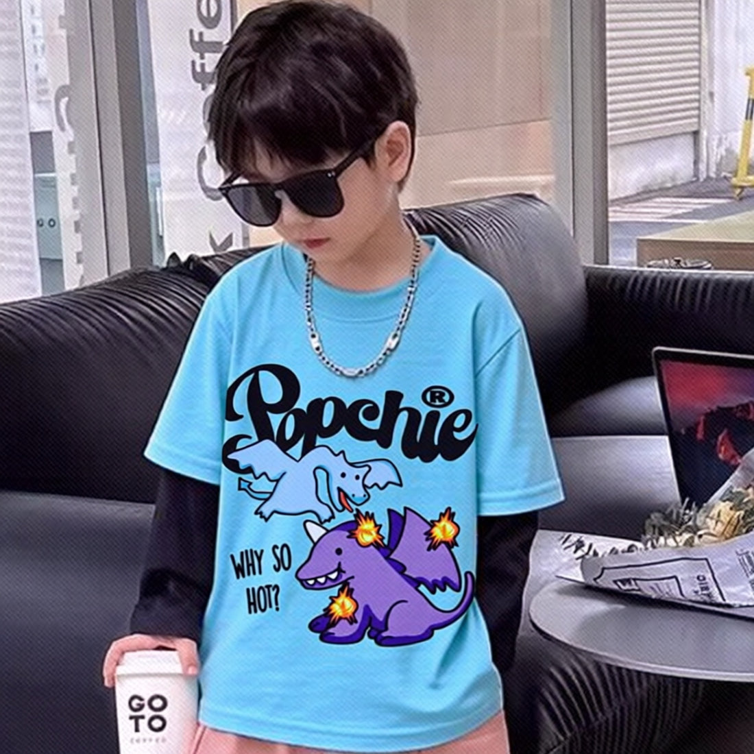 Popchie Dragon 🐉(Why So Hot!) Blue Tee