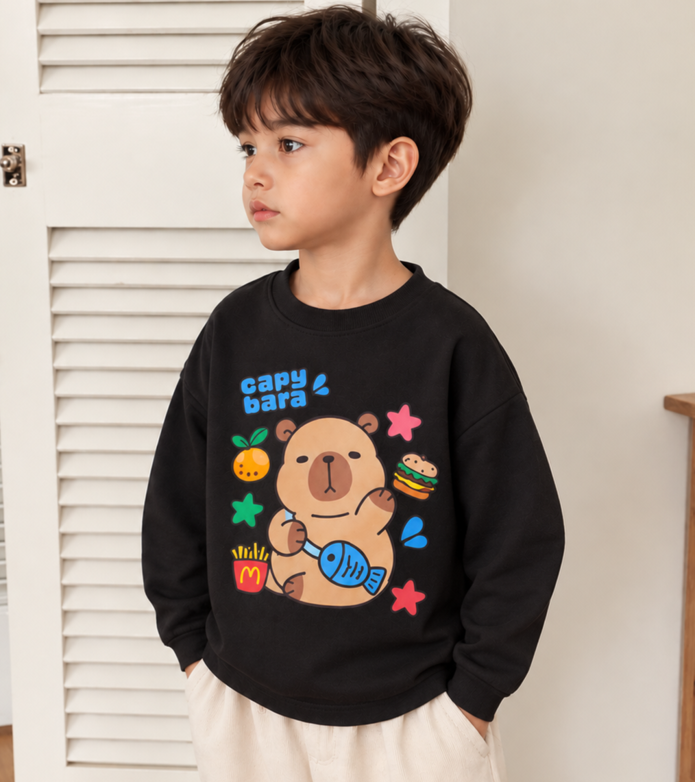 Capybara Black Oversized Sweatshirt