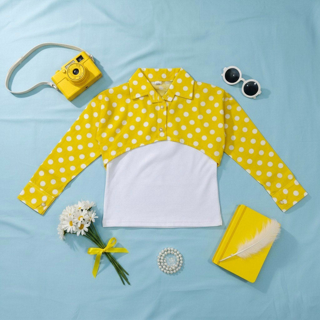 Yellow Dots Shirt Crop Top
