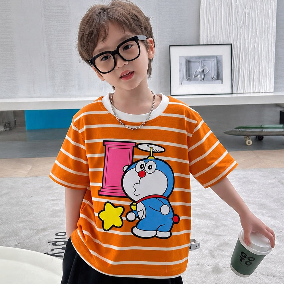 Dore-mon Orange White Striped Tee