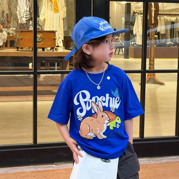 Popchie Rabbit And Turtle Races Navy Blue Tee