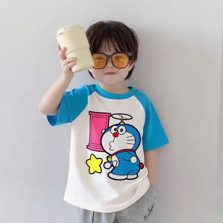 Dore-mon White And Blue Dual Shade Tee