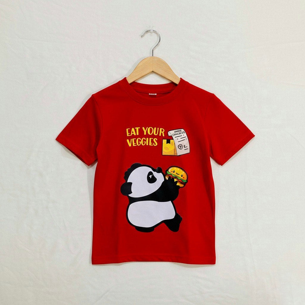Eat Your Veggies Panda Red Tee