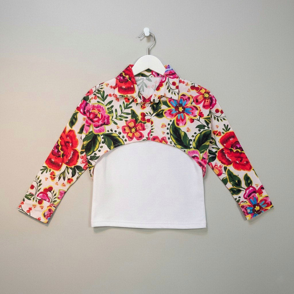 Spring Floral Shirt Crop Top