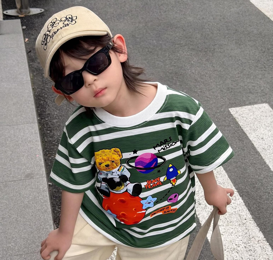 Space Traveller Green White Striped Tee