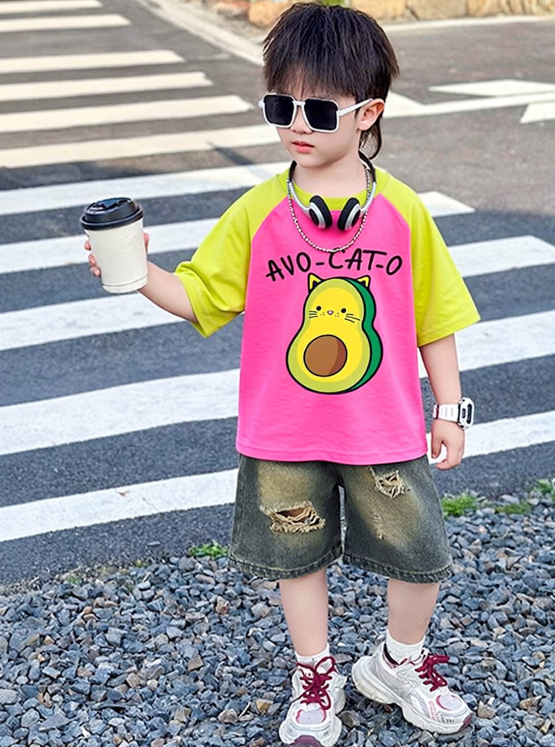 AVO-CAT-O Pink Green Dual Shade Tee