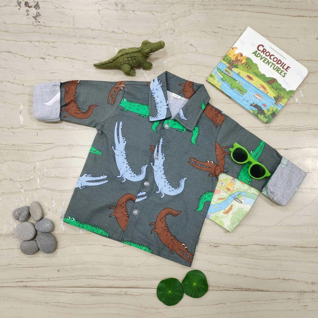 Crocodiles Green Wollen Shirt For kids