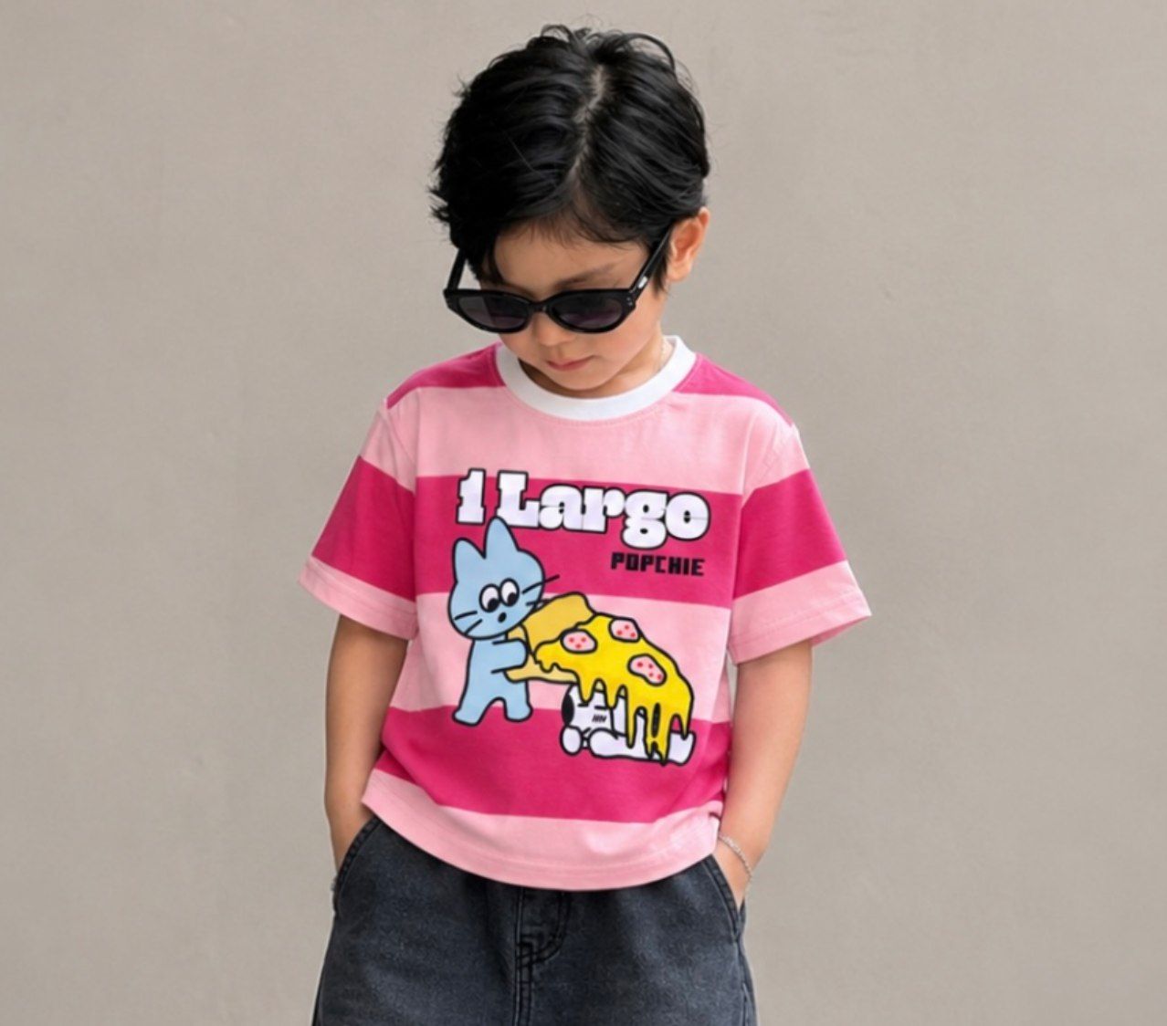 One Large Pizza Pink And Peach Striped Tee
