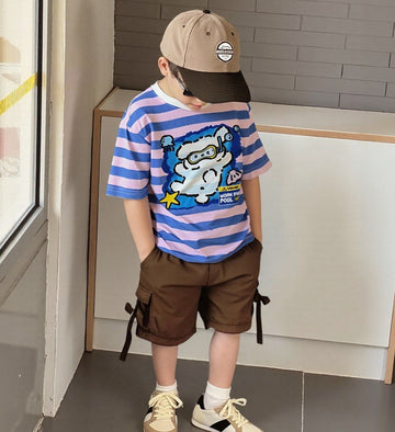 Work From Pool Pink Blue Stripe Tee