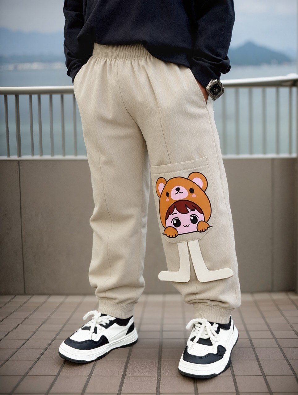 Cute Bunny Girl Fleece Beige Trouser