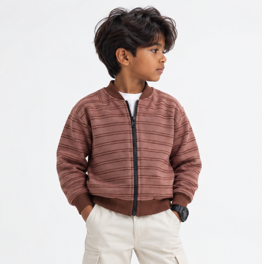 Brown Striped Pre-Winter Zip-Up Shacket