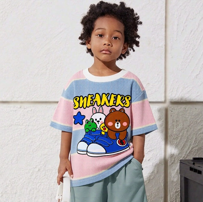 Sneakers Love Pink Blue Striped Tee