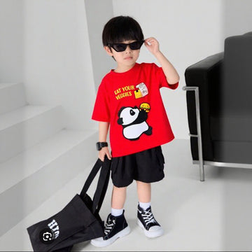 Eat Your Veggies Panda Red Tee