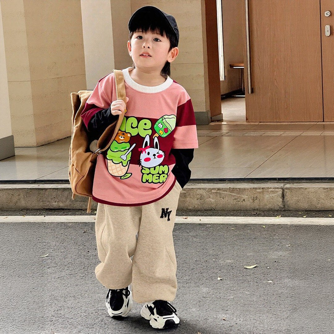 Summer Ice Cream Marron And Pink Stripe Tee
