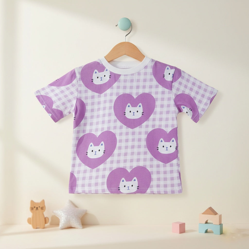 Purple Heart Kitty Tee